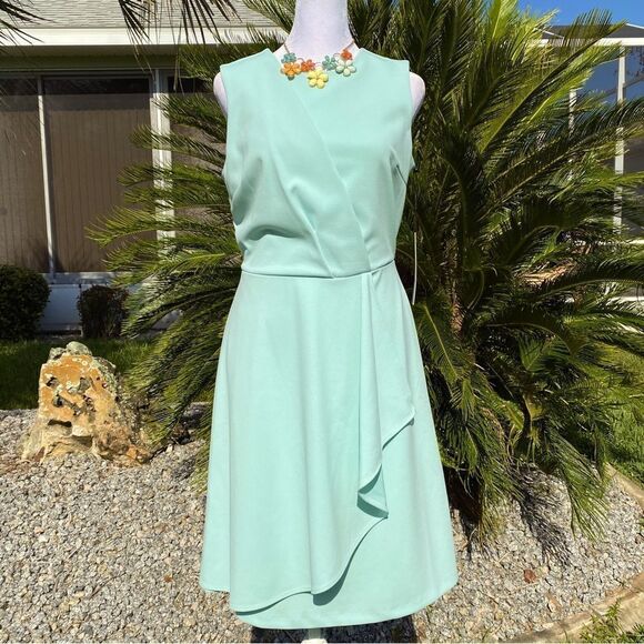 Calvin Klein Dresses & Skirts - CALVIN KLEIN CASCADING RUFFLE SLEEVELESS CREPE SEA-FOAM MINT A-LINE DRESS 6 NWT